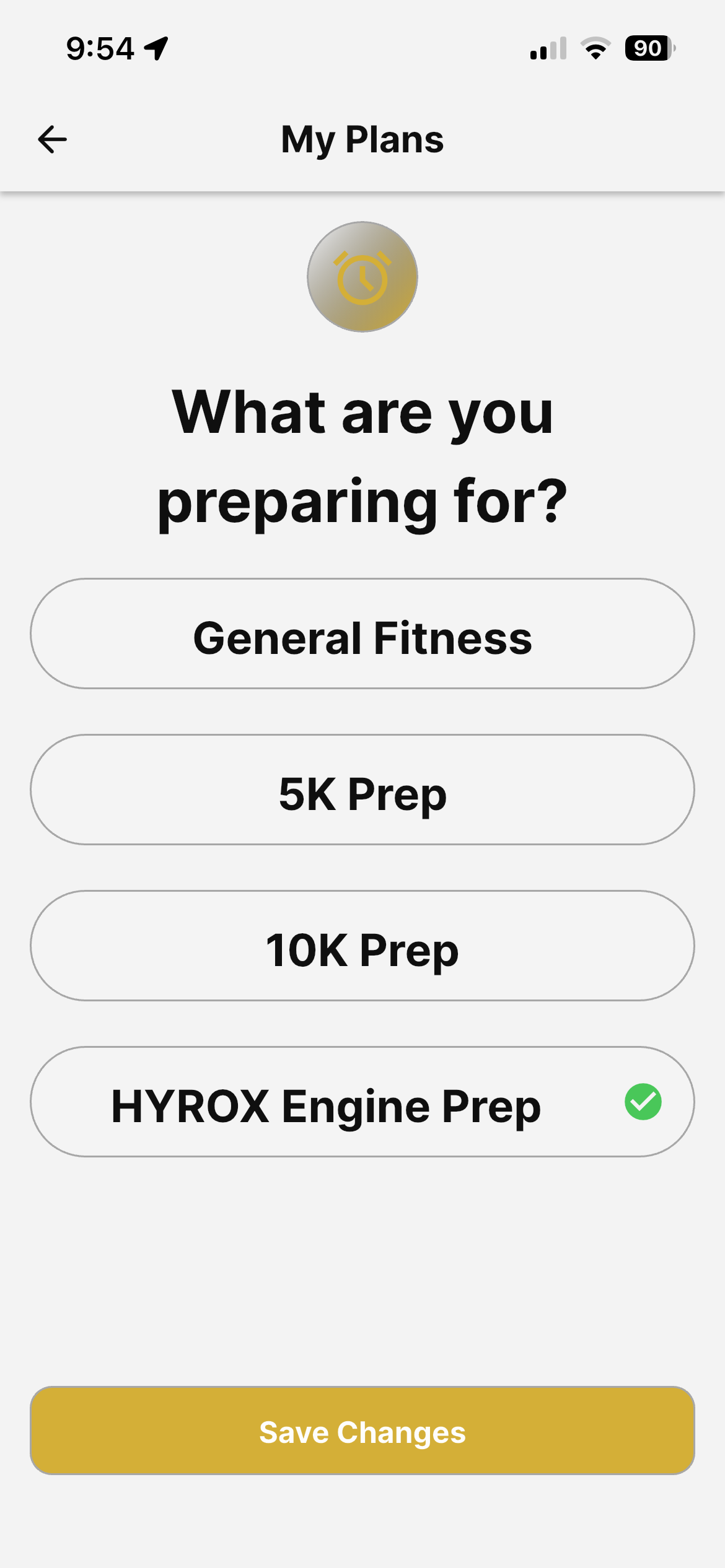 Condition Pro training goal selection